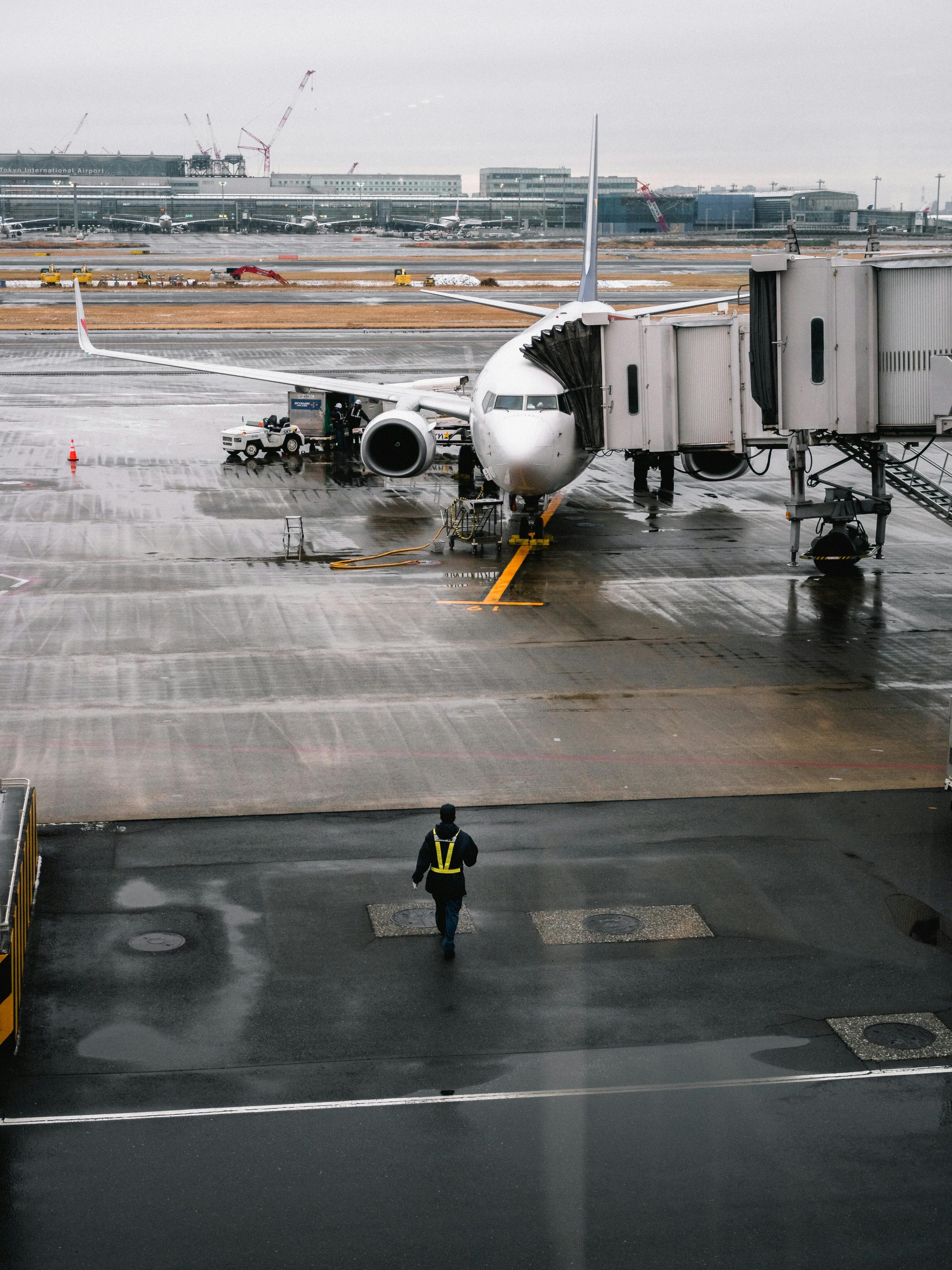 Plane with boarding corridor attached