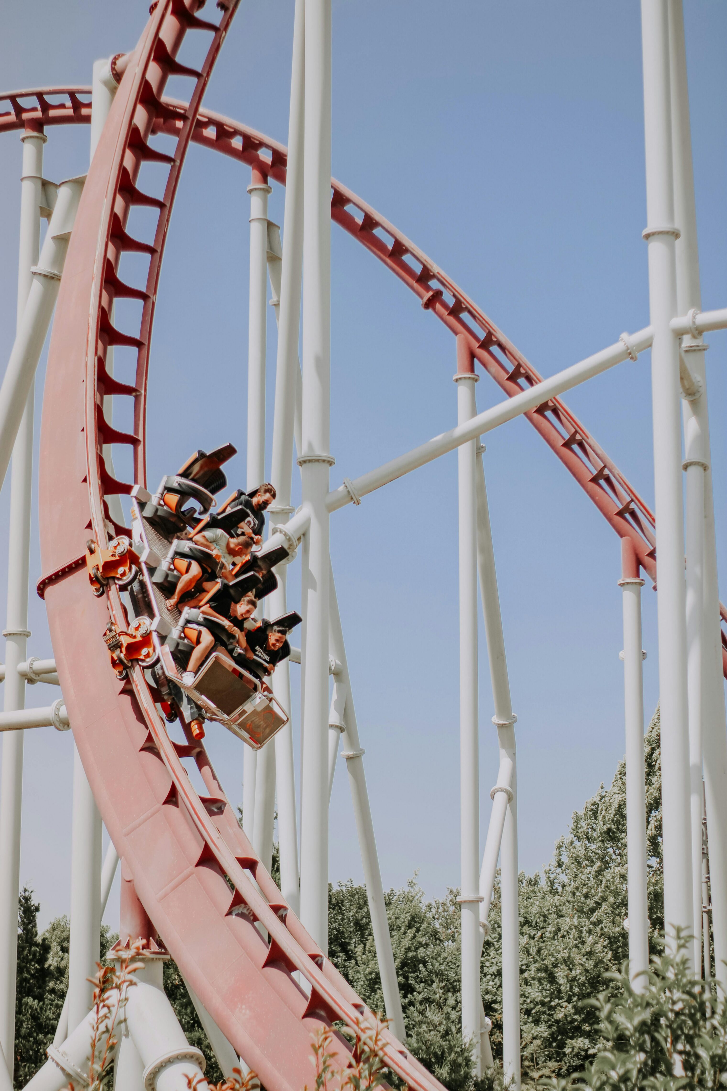 Pink rollercoaster in motion