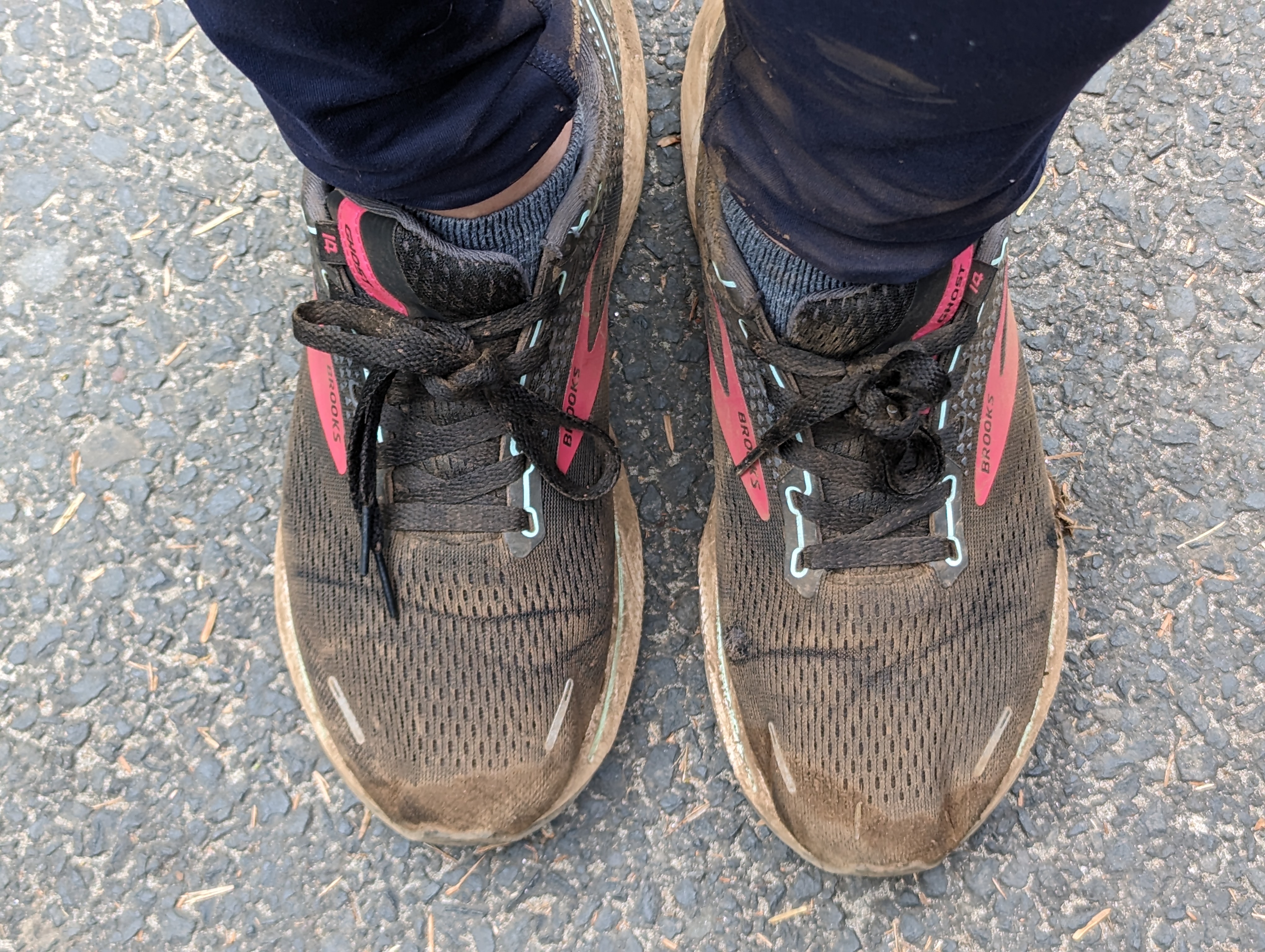 Worn-out running shoes