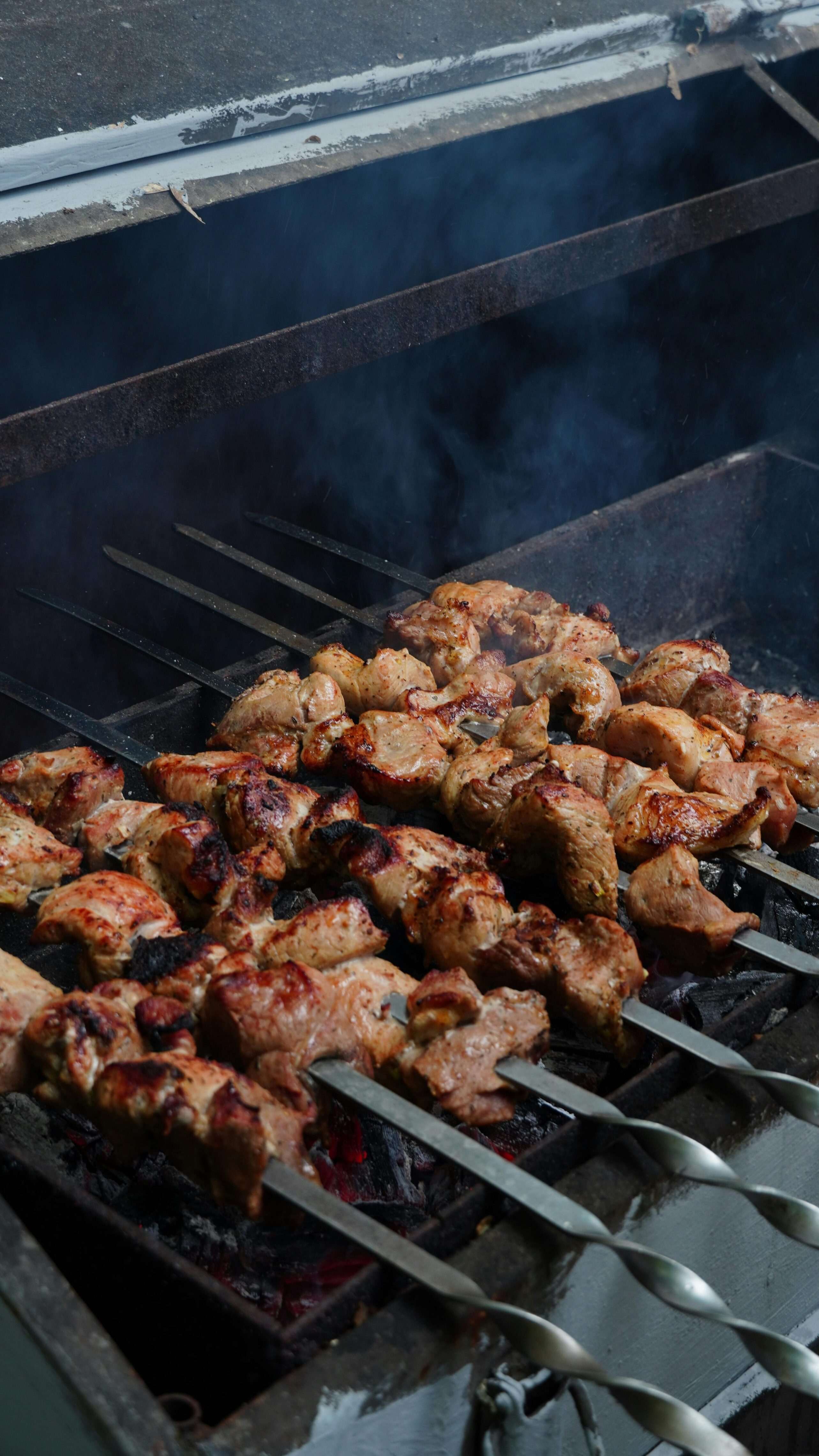 Close-up of meat on a grill